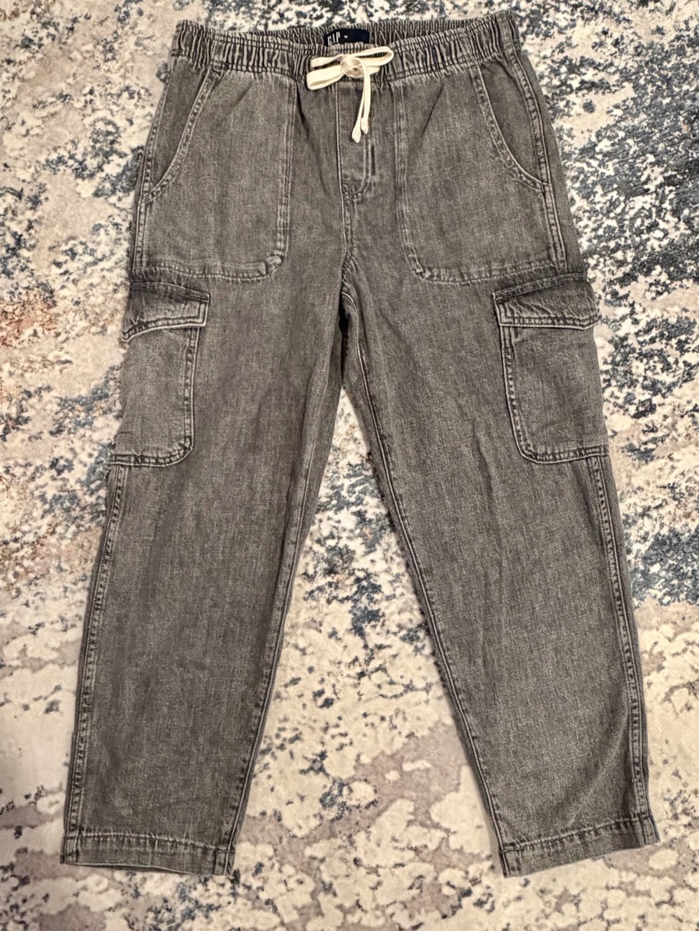Gap Gray Denim Cargo Drawstring Pants size Medium